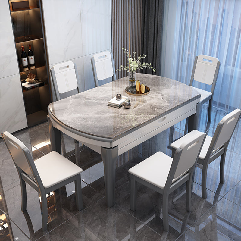 Modern Style Stone Furniture Set 7 Pieces Round Shape Dinette Table with Armless Chair