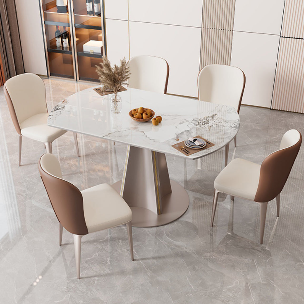 White Stone Dining Set for Home 1/5/7 Pieces Modern Foldable Dining Table Set