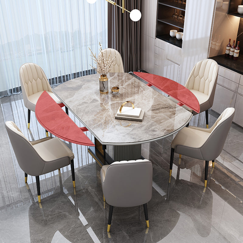 Glossy Gray Dining Set with White Chairs 1/5/7 Pieces Stone Top Dinette Set for Kitchen