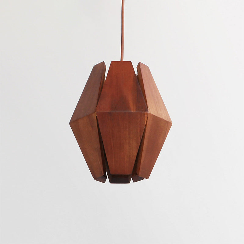 Diamond Wood Hanging Light Asian 1 Head Red Brown Ceiling Suspension Lamp over Dining Table