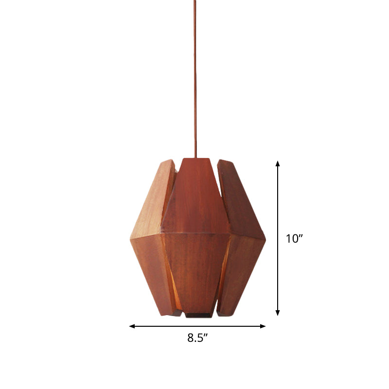 Diamond Wood Hanging Light Asian 1 Head Red Brown Ceiling Suspension Lamp over Dining Table