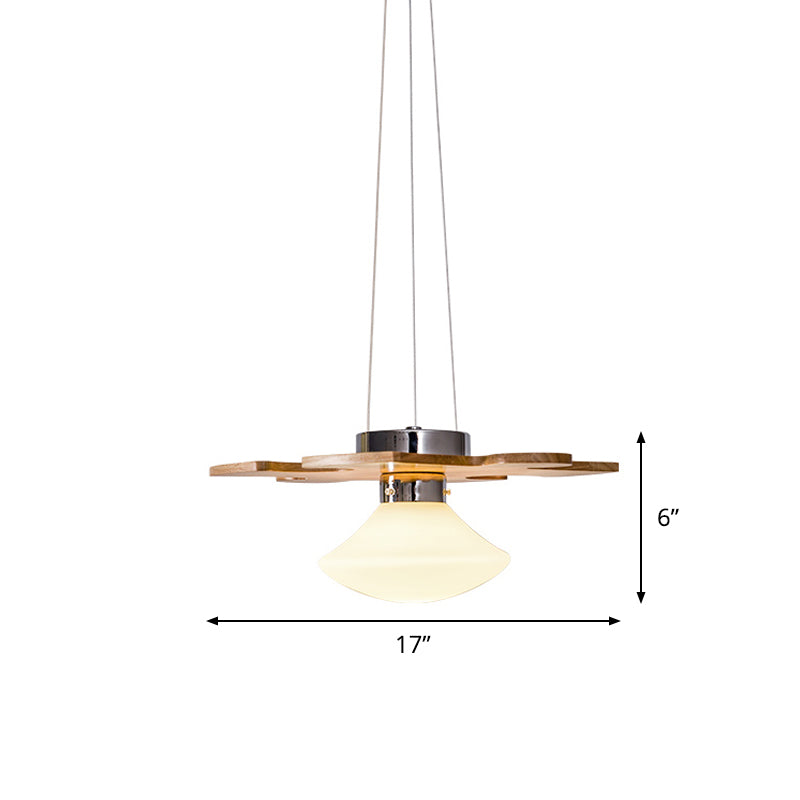 Wood Jigsaw Puzzle Suspension Light Modern 1 Light Hanging Lamp Kit with Mushroom Cream Glass Shade