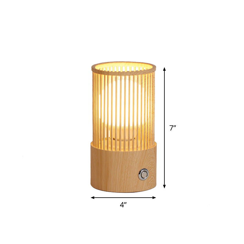 Beige Tubular Cage Desk Light Minimalist 1 Light Wood Table Lamp for Coffee Shop
