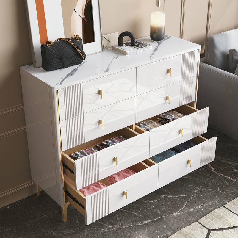 Glam Double Dresser Stone Horizontal Storage Chest Dresser for Bedroom