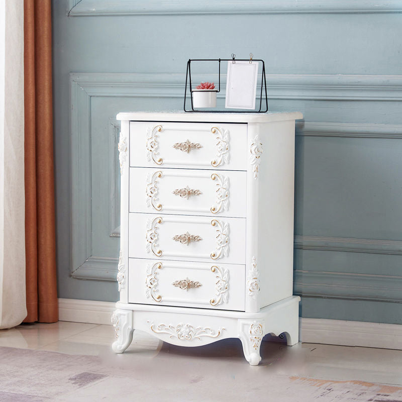 Traditional Wooden Storage Chest Home Vertical Chest in White with Drawers