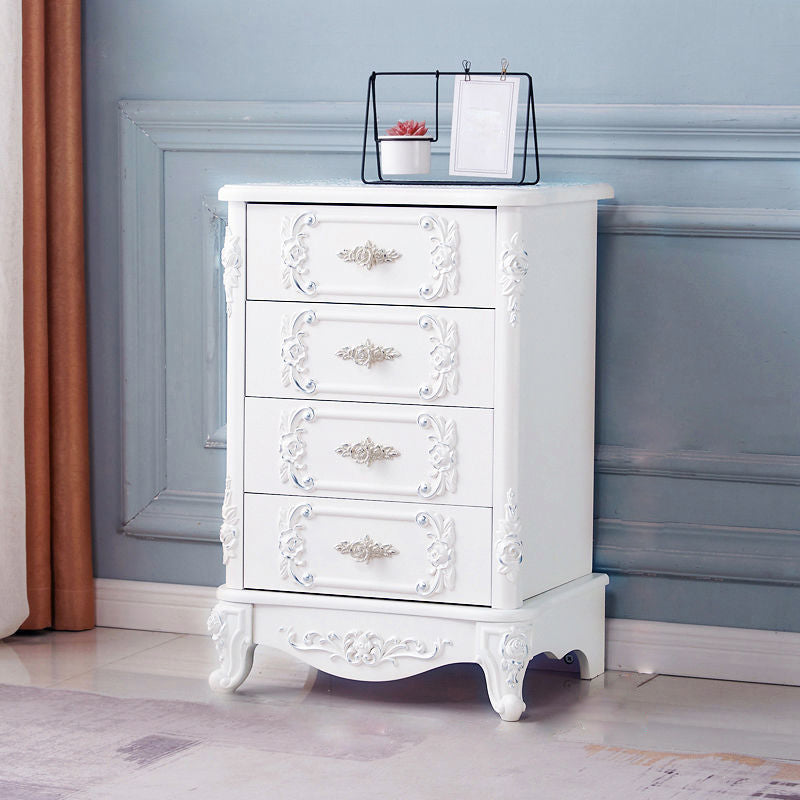 Traditional Wooden Storage Chest Home Vertical Chest in White with Drawers