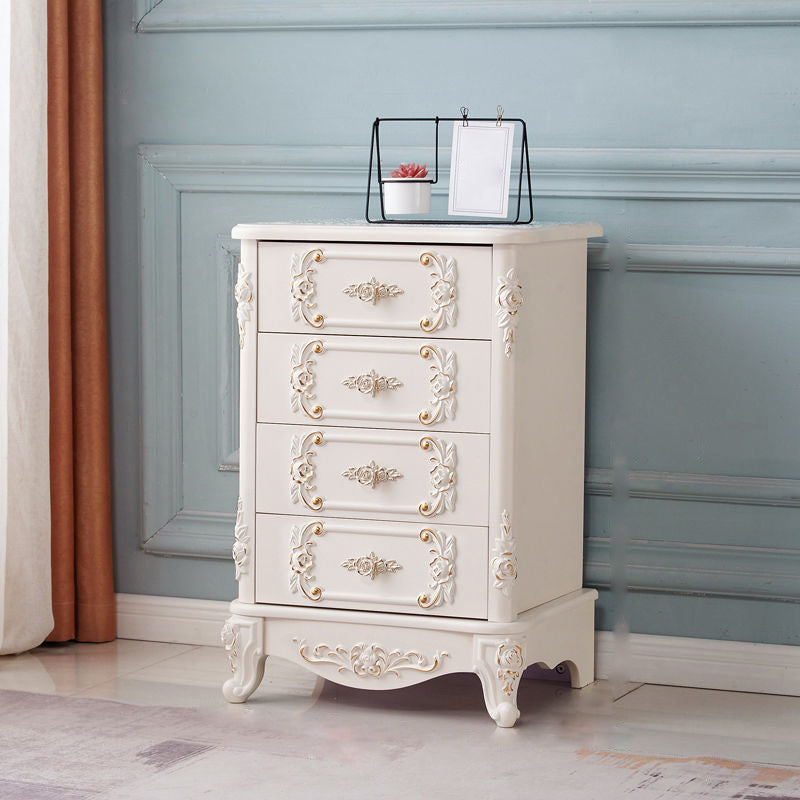 Traditional Wooden Storage Chest Home Vertical Chest in White with Drawers
