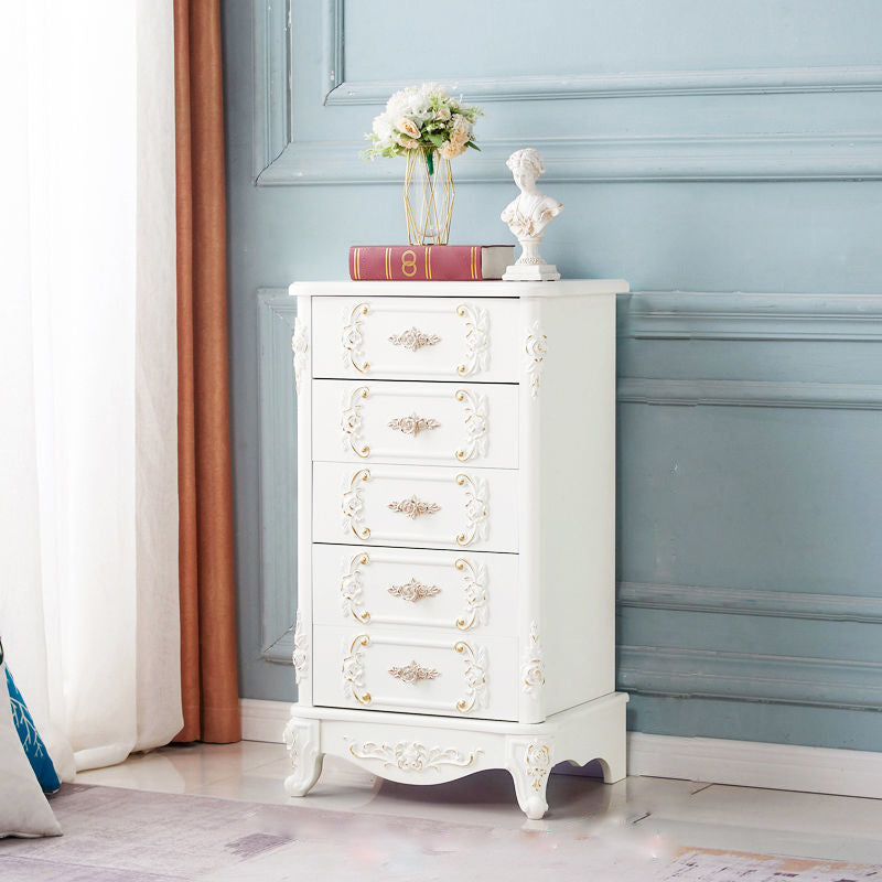 Traditional Wooden Storage Chest Home Vertical Chest in White with Drawers