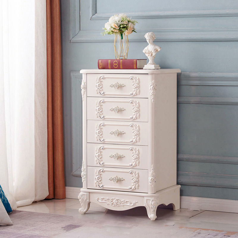 Traditional Wooden Storage Chest Home Vertical Chest in White with Drawers