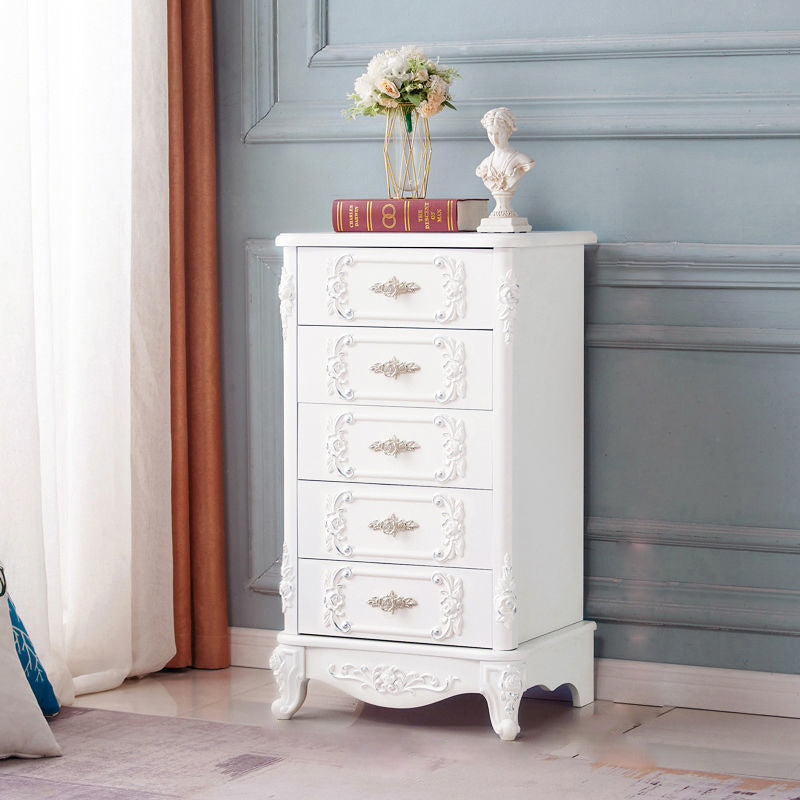 Traditional Wooden Storage Chest Home Vertical Chest in White with Drawers