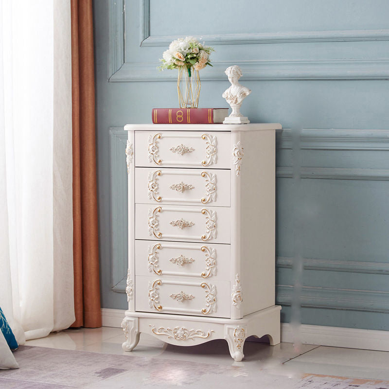Traditional Wooden Storage Chest Home Vertical Chest in White with Drawers