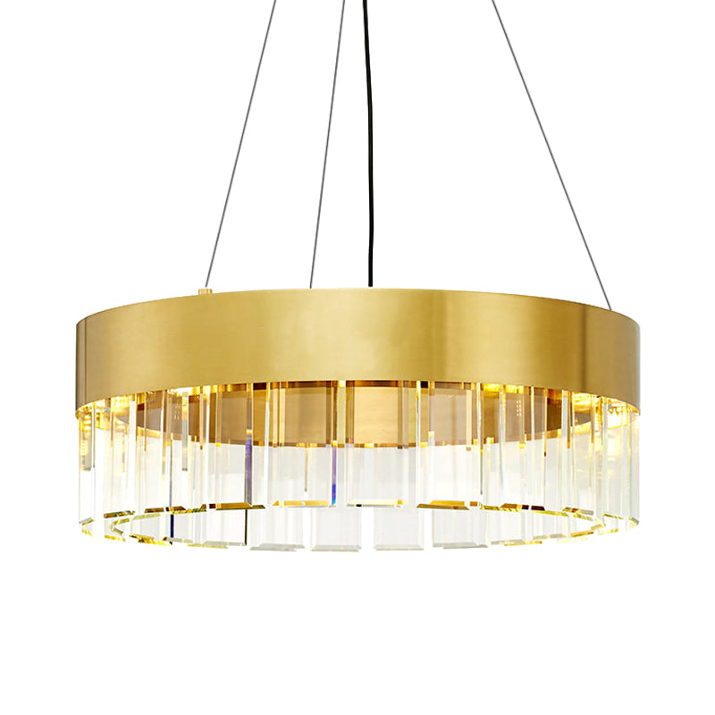 Runde Metallkronleuchter Anhänger Licht Minimalist 8 Lichter Goldaufhängung Lampe mit Kristalldetails