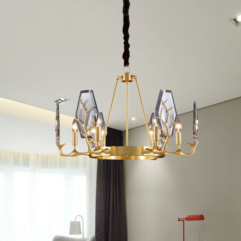 Panneau en laiton Pendant le lustre modernisme 6/8 lumières Crystal rond suspendues plafonniers