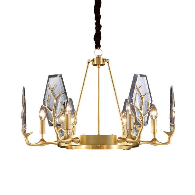 Panneau en laiton Pendant le lustre modernisme 6/8 lumières Crystal rond suspendues plafonniers