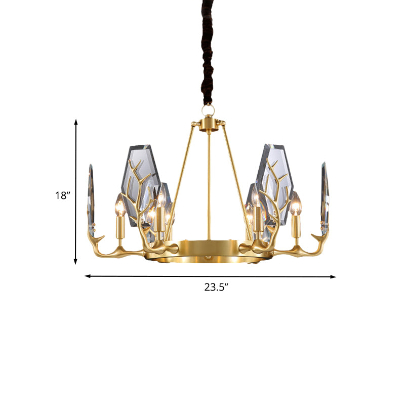 Panneau en laiton Pendant le lustre modernisme 6/8 lumières Crystal rond suspendues plafonniers