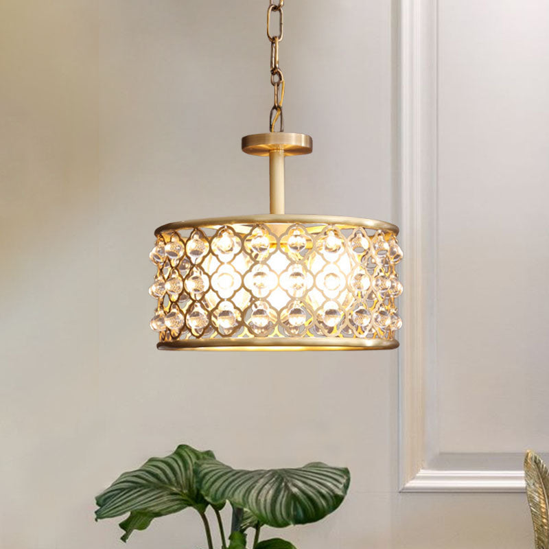 5 ampoules lustre à tambour Light Traditional Éclairage de pendentif en laiton en laiton avec accent à cristal clair