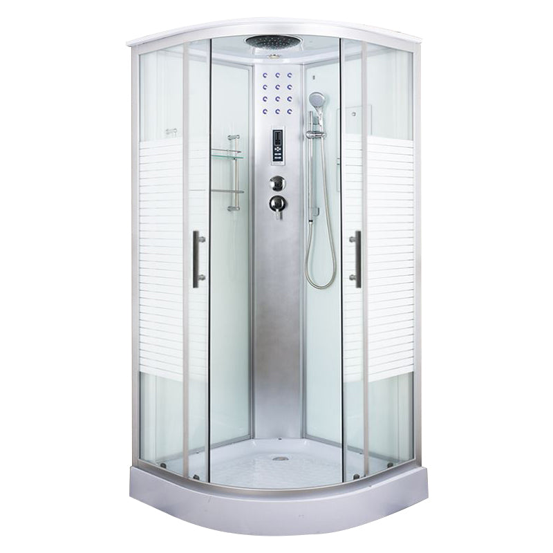 Tempered White Shower Kit Framed Double Sliding Rounded Shower Stall