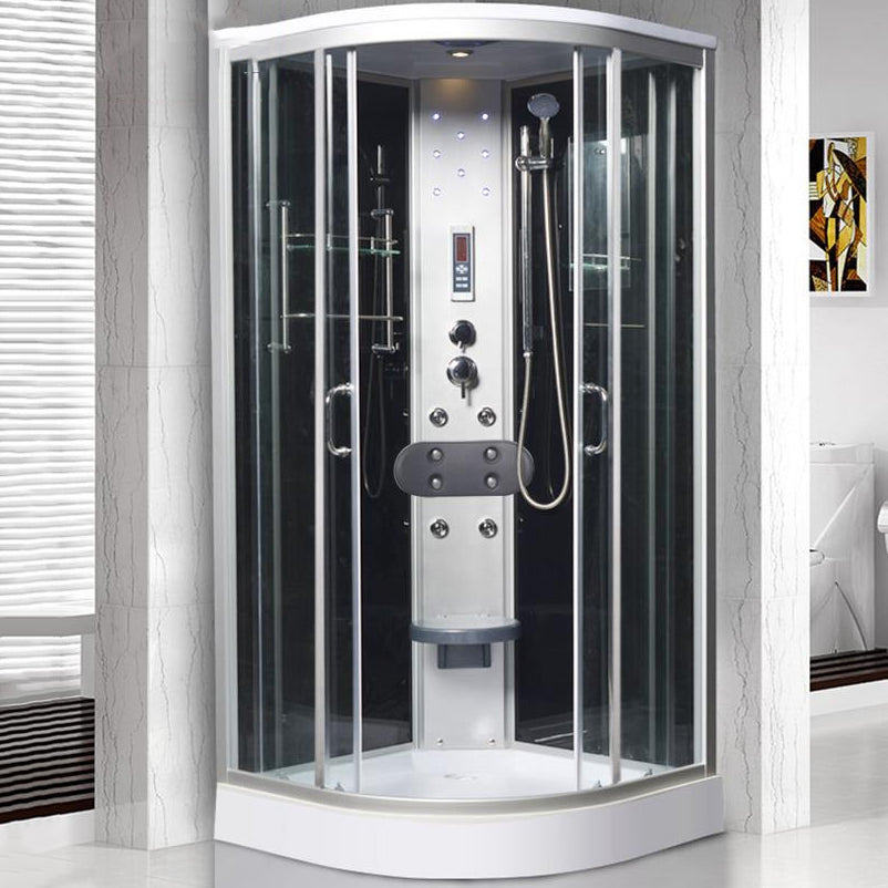 Tempered White Shower Kit Framed Double Sliding Rounded Shower Stall