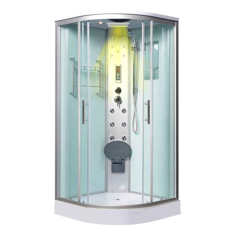 Tempered White Shower Kit Framed Double Sliding Rounded Shower Stall