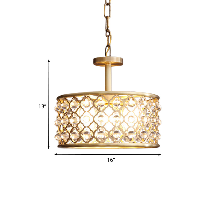 5 ampoules lustre à tambour Light Traditional Éclairage de pendentif en laiton en laiton avec accent à cristal clair