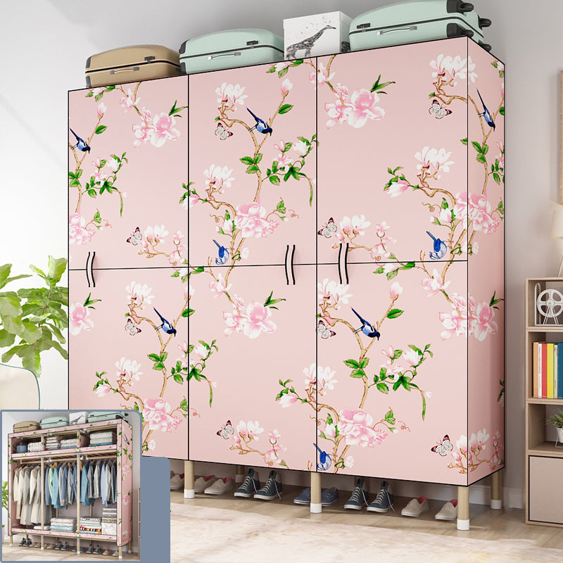 Modern Style Metal Frame Wardrobe Foldable Wardrobe with Garment Rod