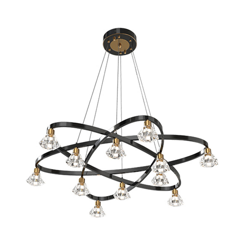 Black 12 bulbes lampe de lustre étoile en métal moderne Lumière suspendue avec une nuance de cristal clair diamant