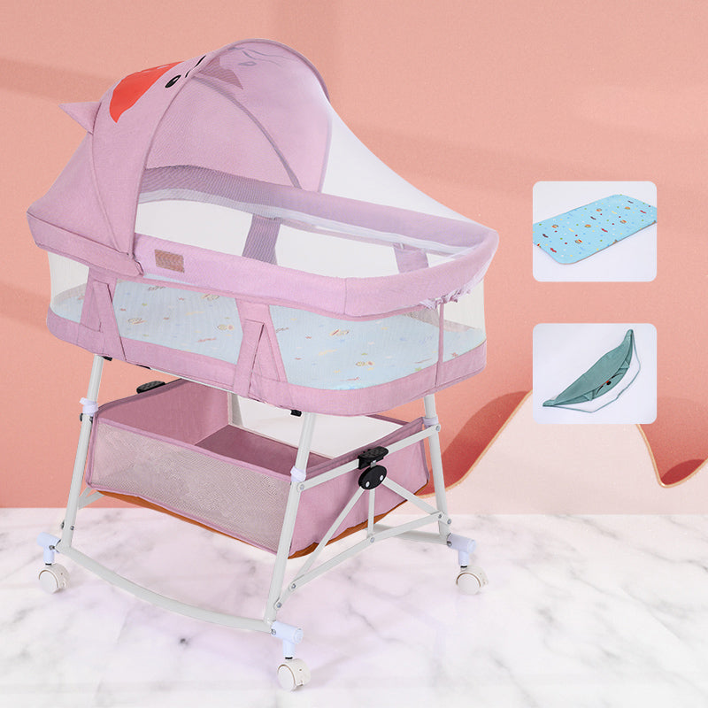 Metal Oval Folding Bedside Crib Gliding and Rocking Crib Cradle for Baby