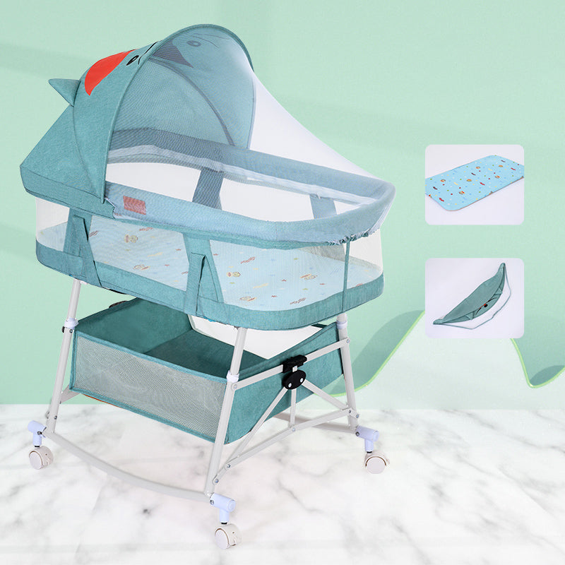 Metal Oval Folding Bedside Crib Gliding and Rocking Crib Cradle for Baby
