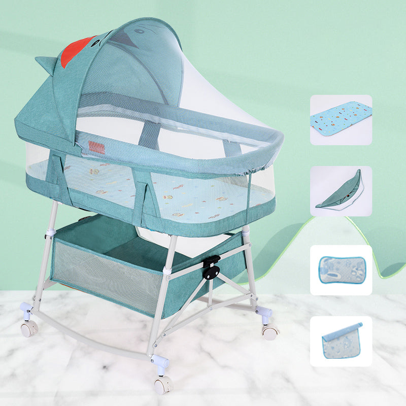 Metal Oval Folding Bedside Crib Gliding and Rocking Crib Cradle for Baby