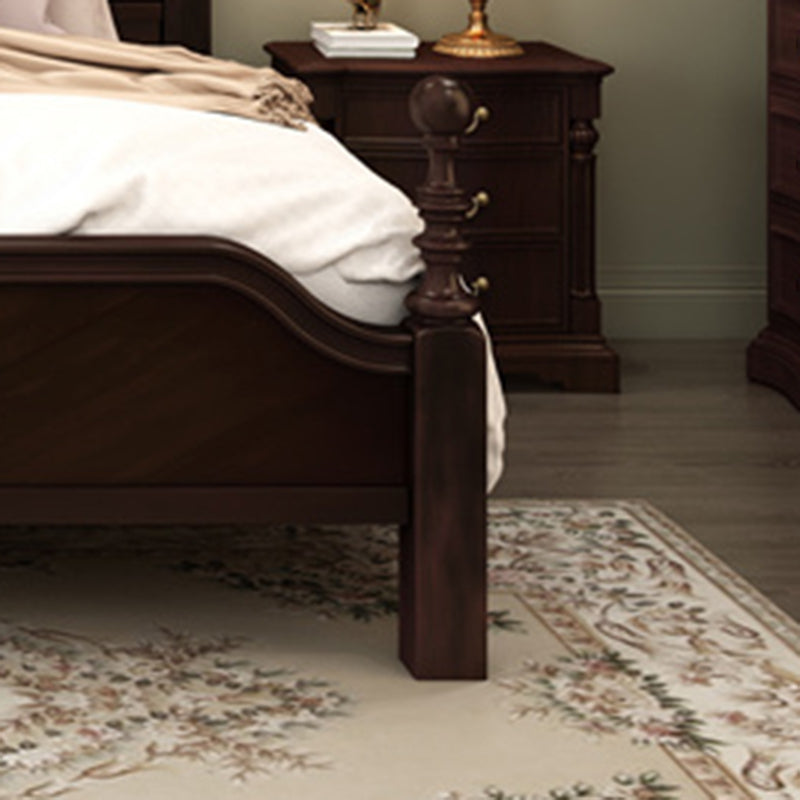 Mid-Century Modern Standard Bed Pine Wood Panel Bed with Headboard