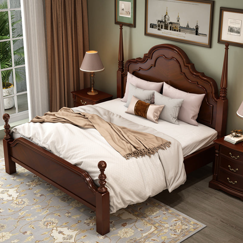 Mid-Century Modern Standard Bed Pine Wood Panel Bed with Headboard