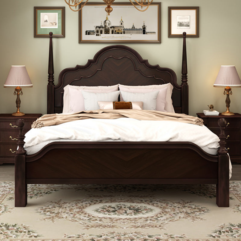 Mid-Century Modern Standard Bed Pine Wood Panel Bed with Headboard