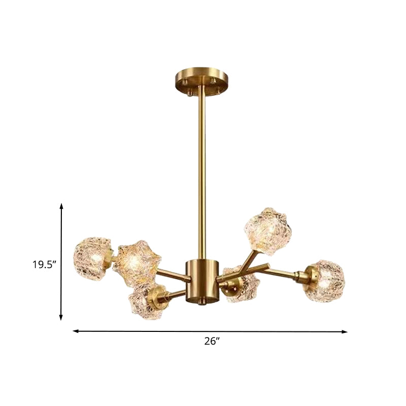 6-Bulb Crystal Block Chandelier Light Modern Brass Starburst Dining Room Pendant Lighting Fixture