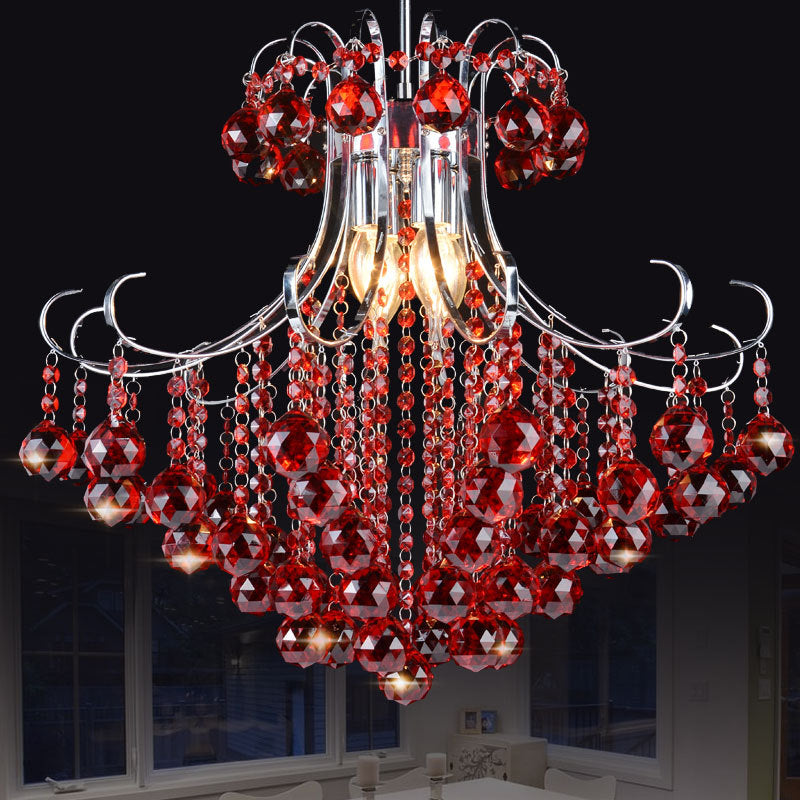 3 bulbes de lustre pendant léger traditionaliste de goutte de pluie traditionaliste violette / rouge à facettes en cristal l'éclairage en chrome