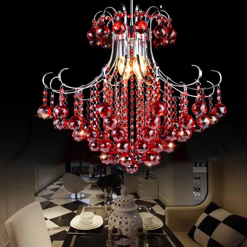 3 bulbes de lustre pendant léger traditionaliste de goutte de pluie traditionaliste violette / rouge à facettes en cristal l'éclairage en chrome