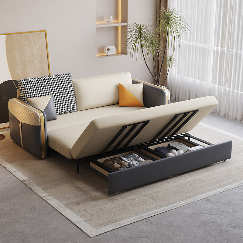 White Pillow Back Sleeper Sofa Square Arms Faux Leather Convertible Sofas