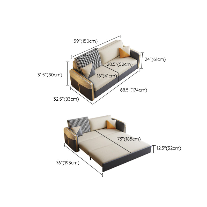 White Pillow Back Sleeper Sofa Square Arms Faux Leather Convertible Sofas