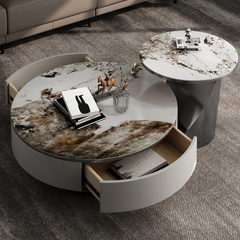 Glam Nesting Coffee Table Set Pedestal Coffee Table with Storage Drawers