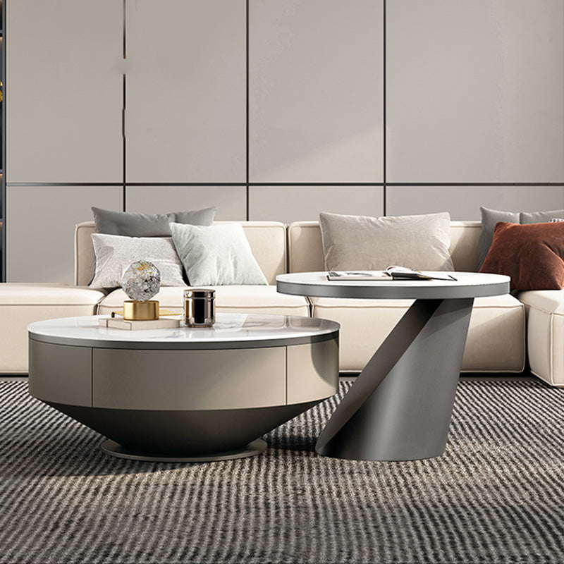 Glam Nesting Coffee Table Set Pedestal Coffee Table with Storage Drawers