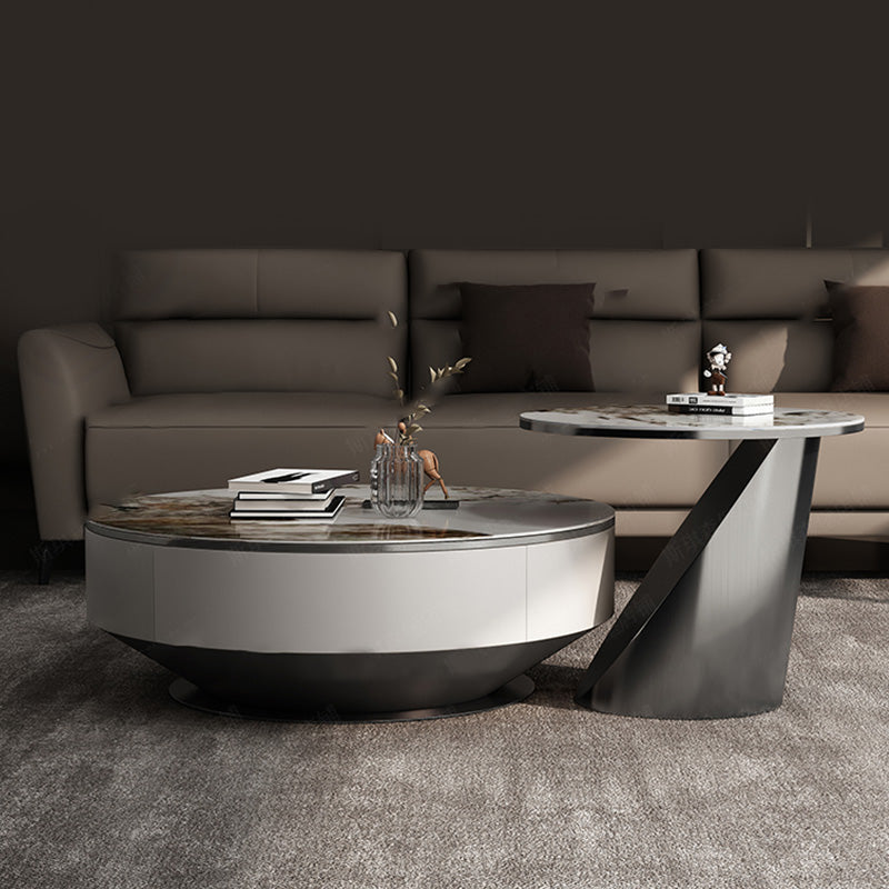 Glam Nesting Coffee Table Set Pedestal Coffee Table with Storage Drawers