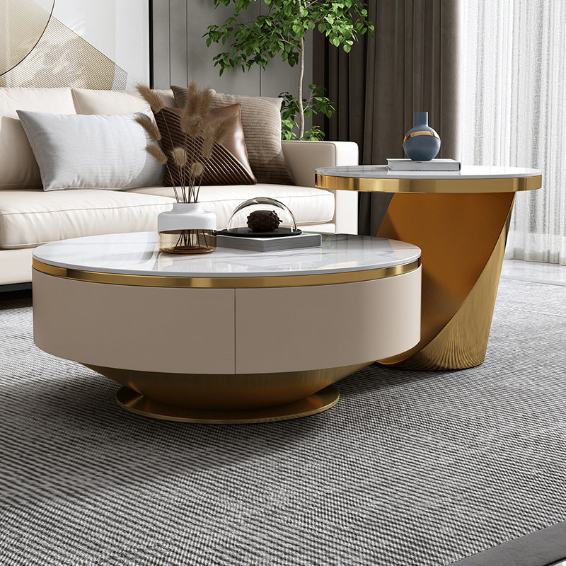 Glam Nesting Coffee Table Set Pedestal Coffee Table with Storage Drawers