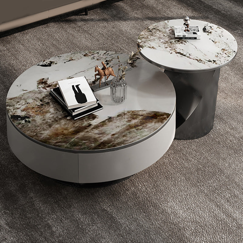Glam Nesting Coffee Table Set Pedestal Coffee Table with Storage Drawers