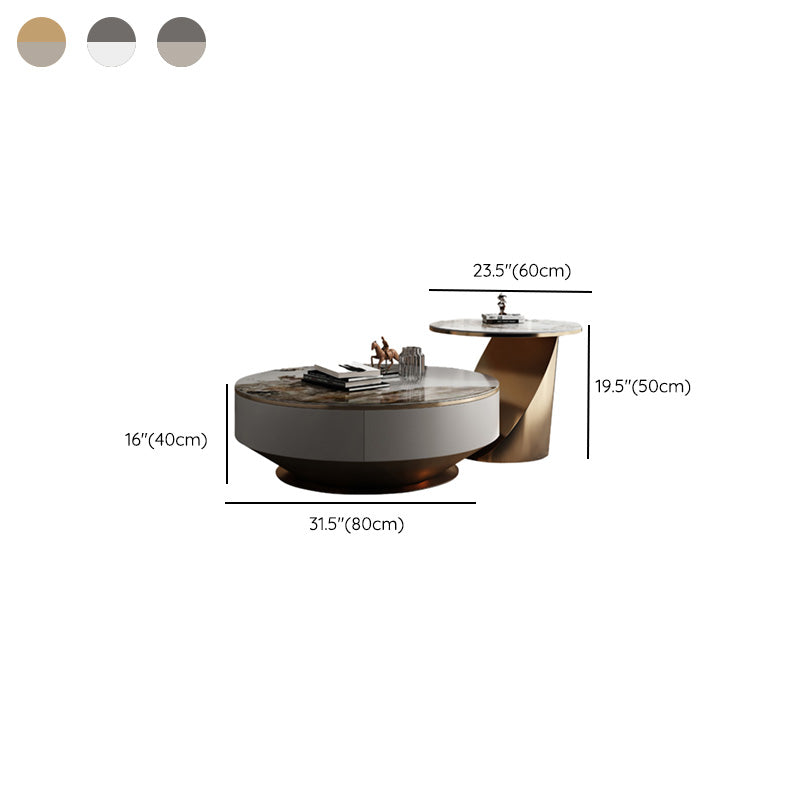 Glam Nesting Coffee Table Set Pedestal Coffee Table with Storage Drawers