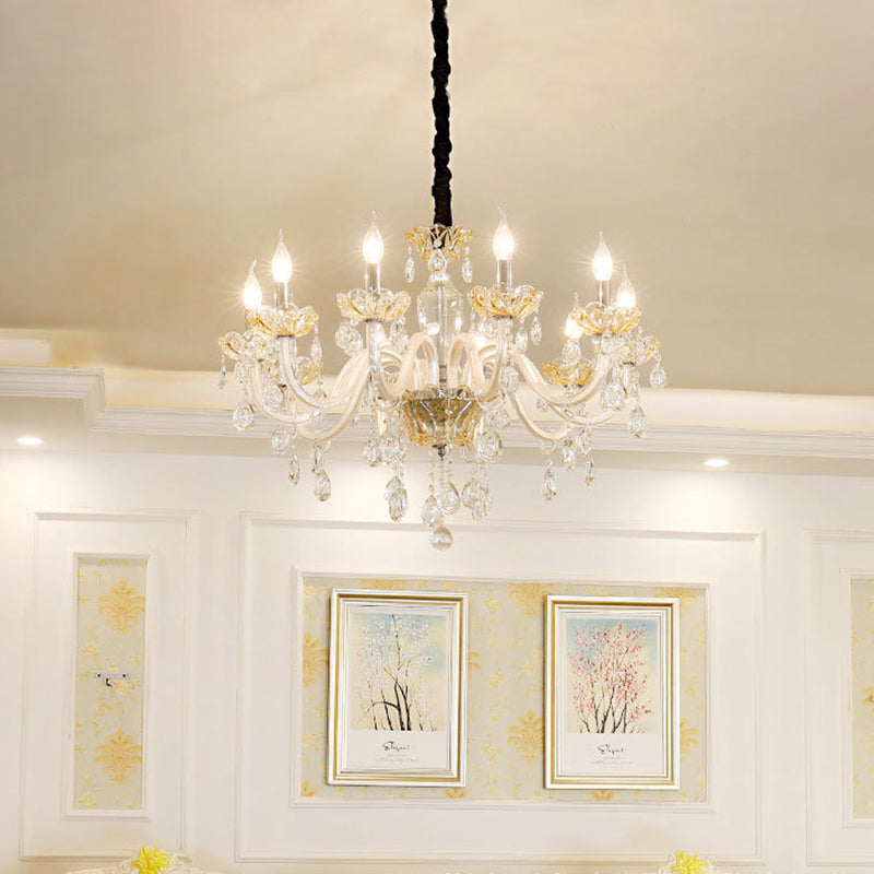 8 lampadine lampada lampadario cristallino trasparente tradizionalista candelabuso bianca soggiorno a soffitto ciondolo