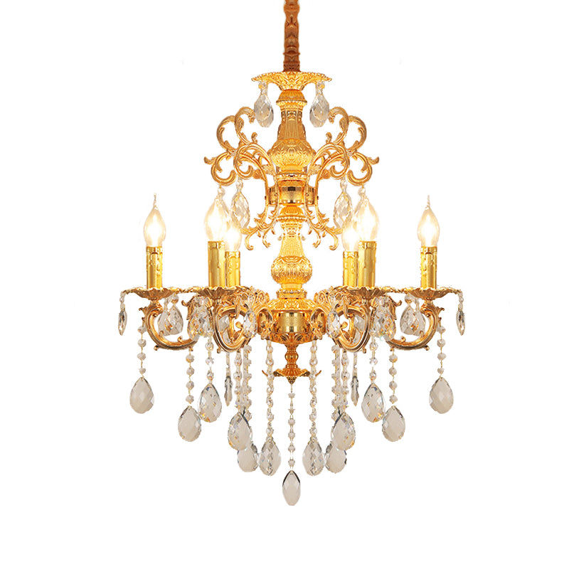 Cangolare in metallo Luffaler Lighting Vintage 6 teste Sospensione soggiorno Luce in oro con caduta di cristallo