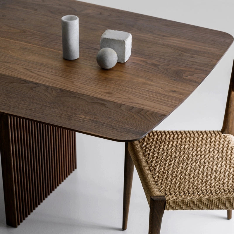 Matte Finish Dining Table with Double Pedestal Pine Wood Dinette Table for Kitchen