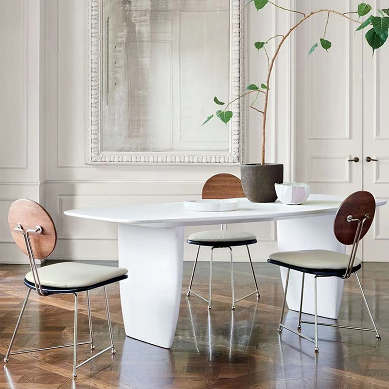 Rectangle White Indoor Dining Table Modern Dinette Table with Double Pedestal