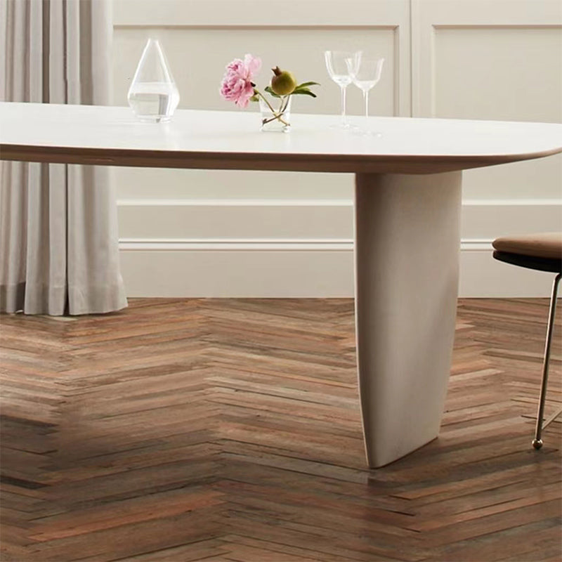 Rectangle White Indoor Dining Table Modern Dinette Table with Double Pedestal