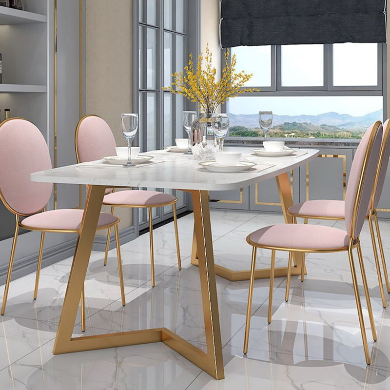 White - Gold Dining Room Dinner Kitchen Table Rectangle Dining Table