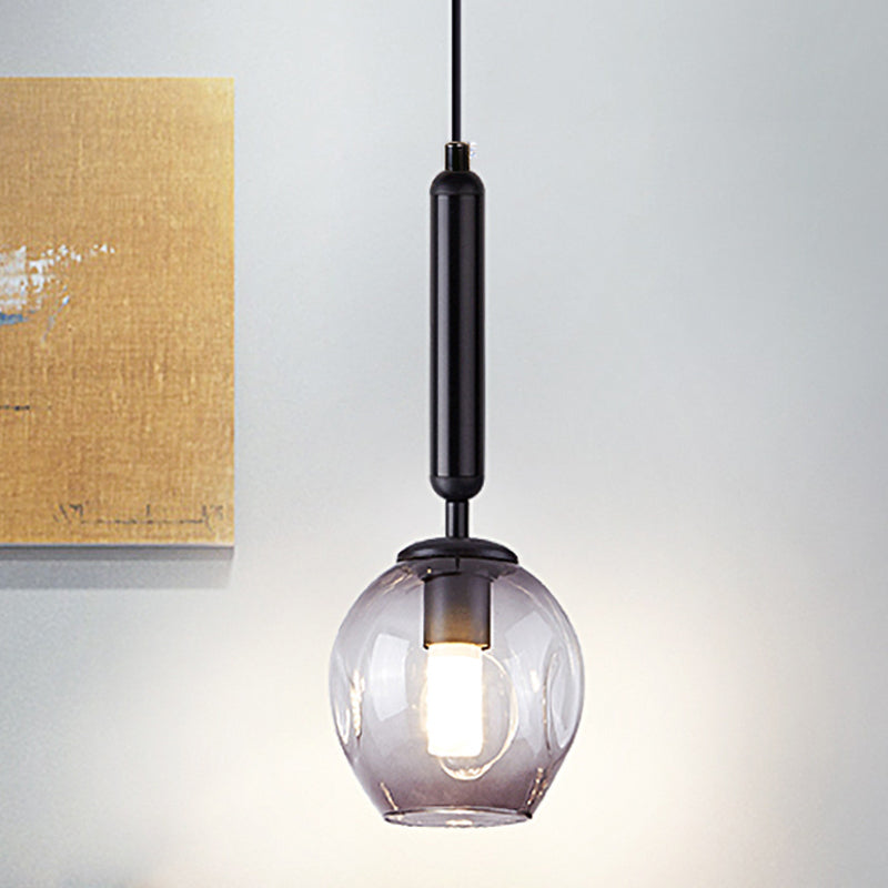 Tulip Bedside Hanging Lighting Blue/Smoke Gray Dimpled Glass 1 Light Modernist Pendant Lamp Fixture in Black/Gold